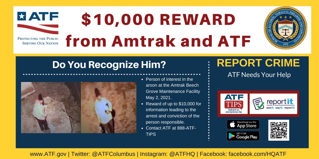 $10000 reward from Amtrak and ATF poster